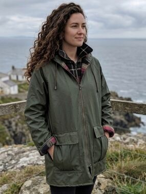 Misty Harbor Rain Jacket Plaid Flannel Lined Green